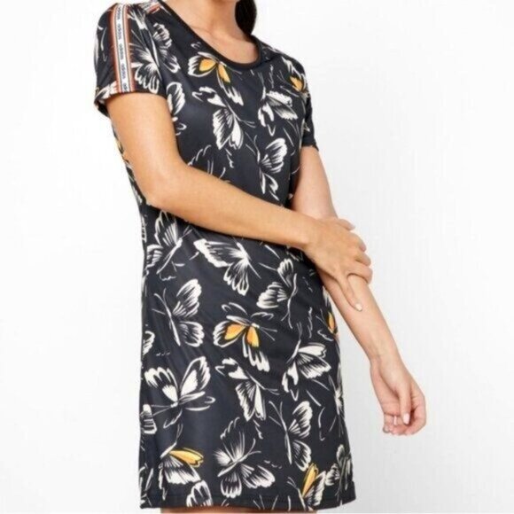 ADIDAS Farm Rio T-Shirt Dress Black Floral Butterfly Print Sporty Athleisure - Picture 13 of 13